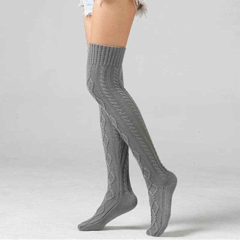 Knitted knee over foot warm leg socks knitted yarn warm knee pads double diamond shaped floor socks - IntuitiveEncBoutique