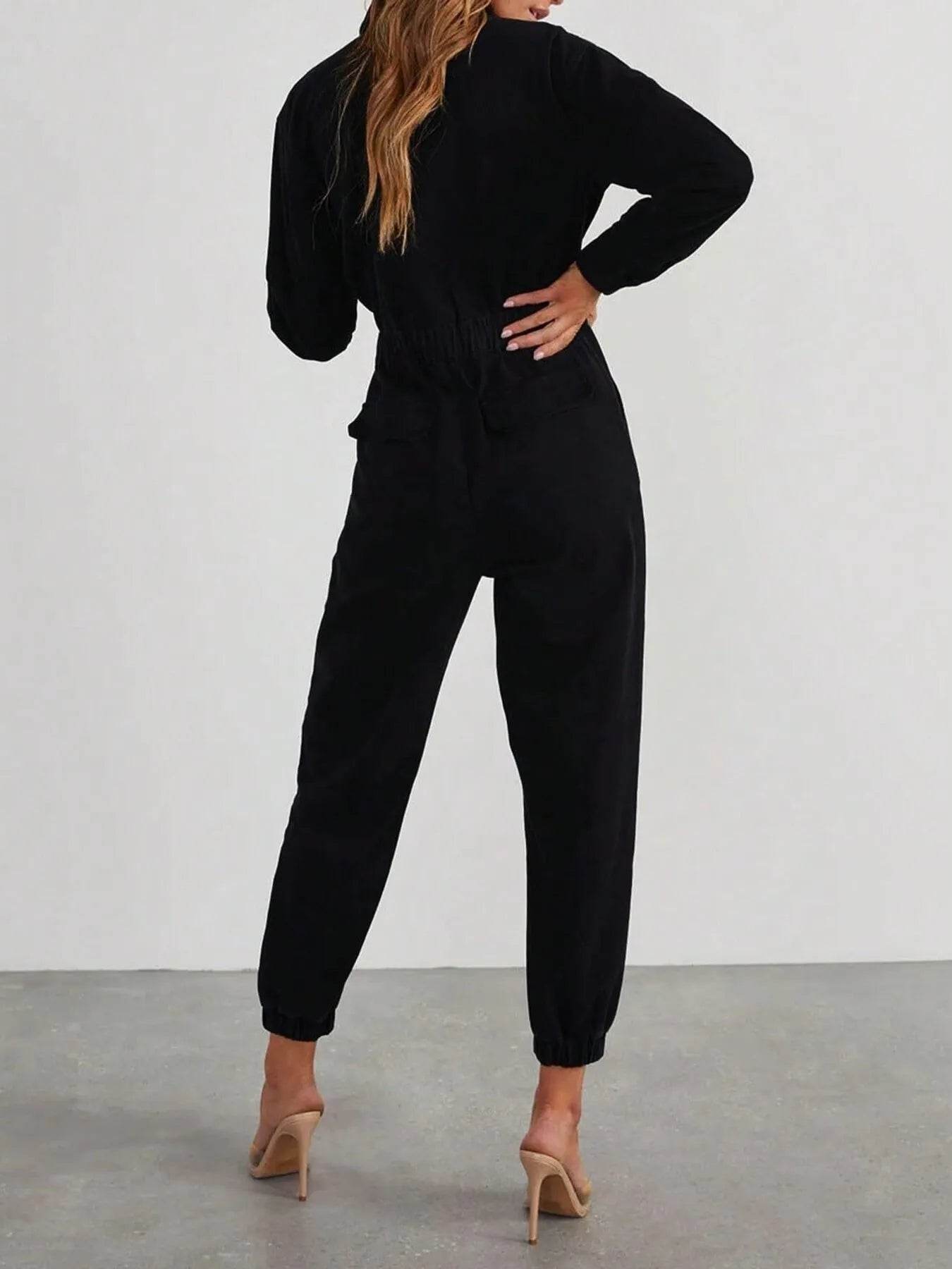 Zip Front Long Sleeve Jumpsuit - IntuitiveEncBoutique