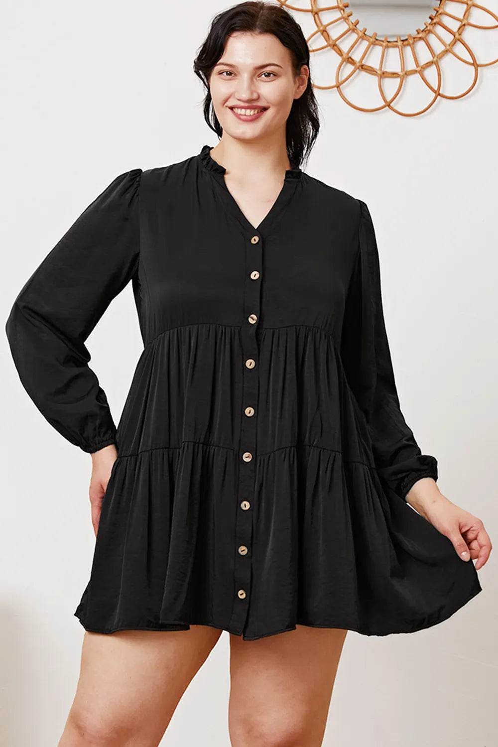 Ruffled Button Up Long Sleeve Tiered Shirt - IntuitiveEncBoutique