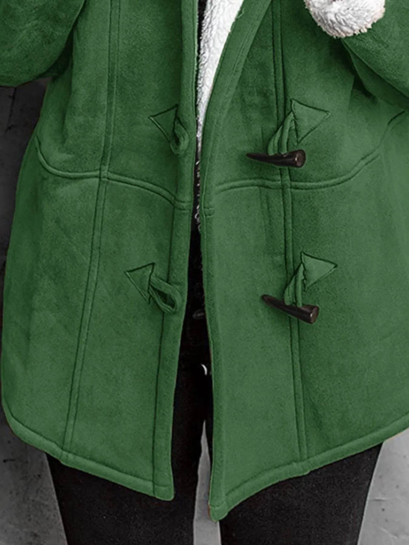 Full Size Cozy Sherpa Lined Toggle Coat with Hood Plus Size - IntuitiveEncBoutique