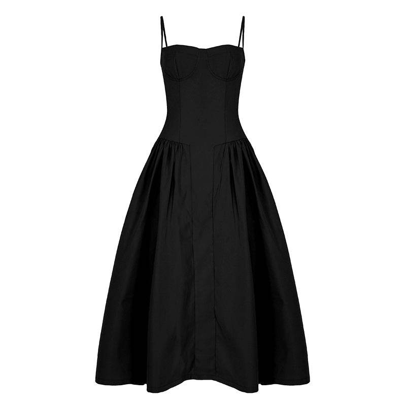 Low Neck Strapless Dress Elegant Waist Design High-End Flared A-Line Dress - IntuitiveEncBoutique