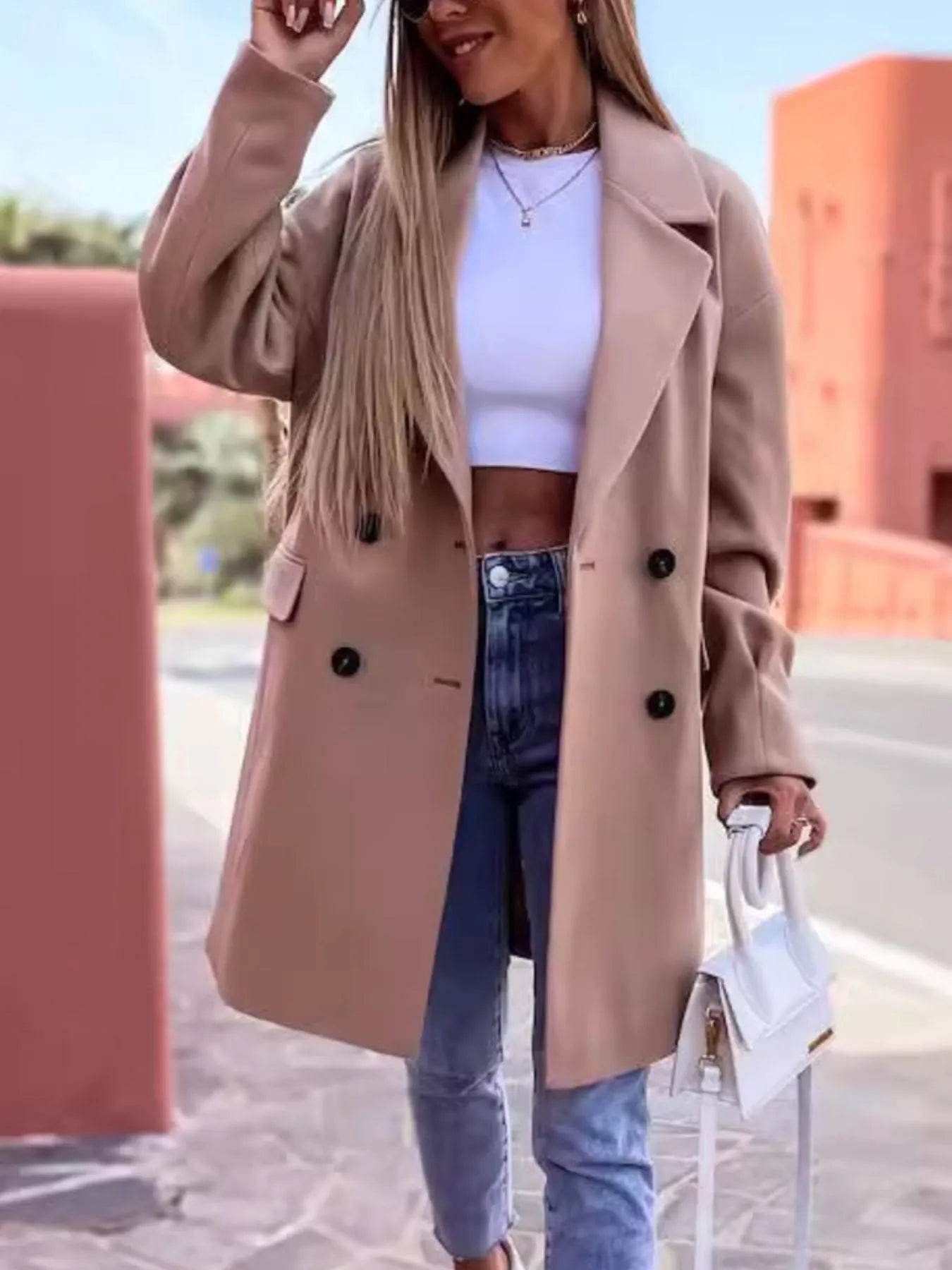 Full Size Double-Breasted Wool Coat Plus Size - IntuitiveEncBoutique