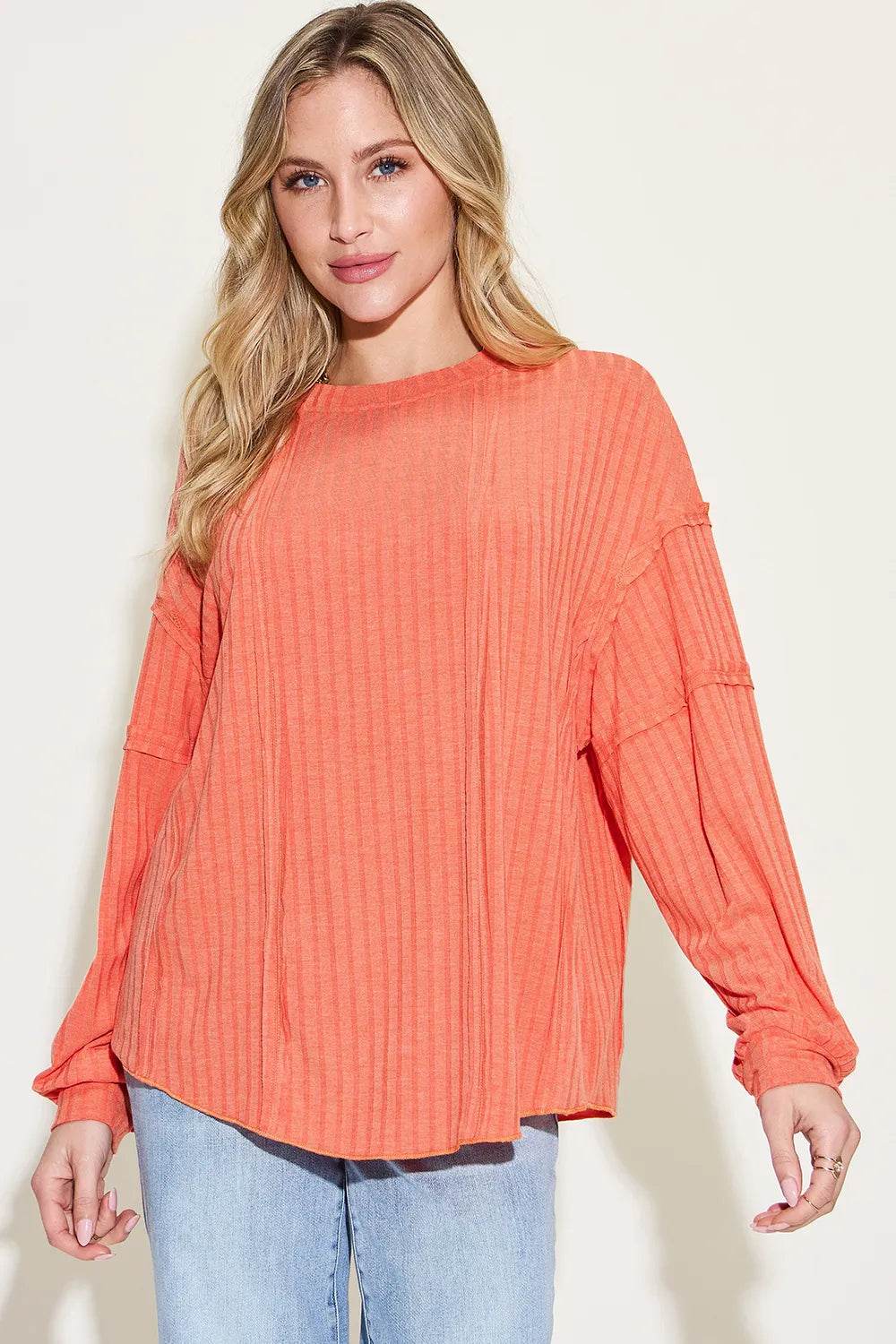 Basic Bae Full Size Ribbed Round Neck Long Sleeve T-Shirt - IntuitiveEncBoutique
