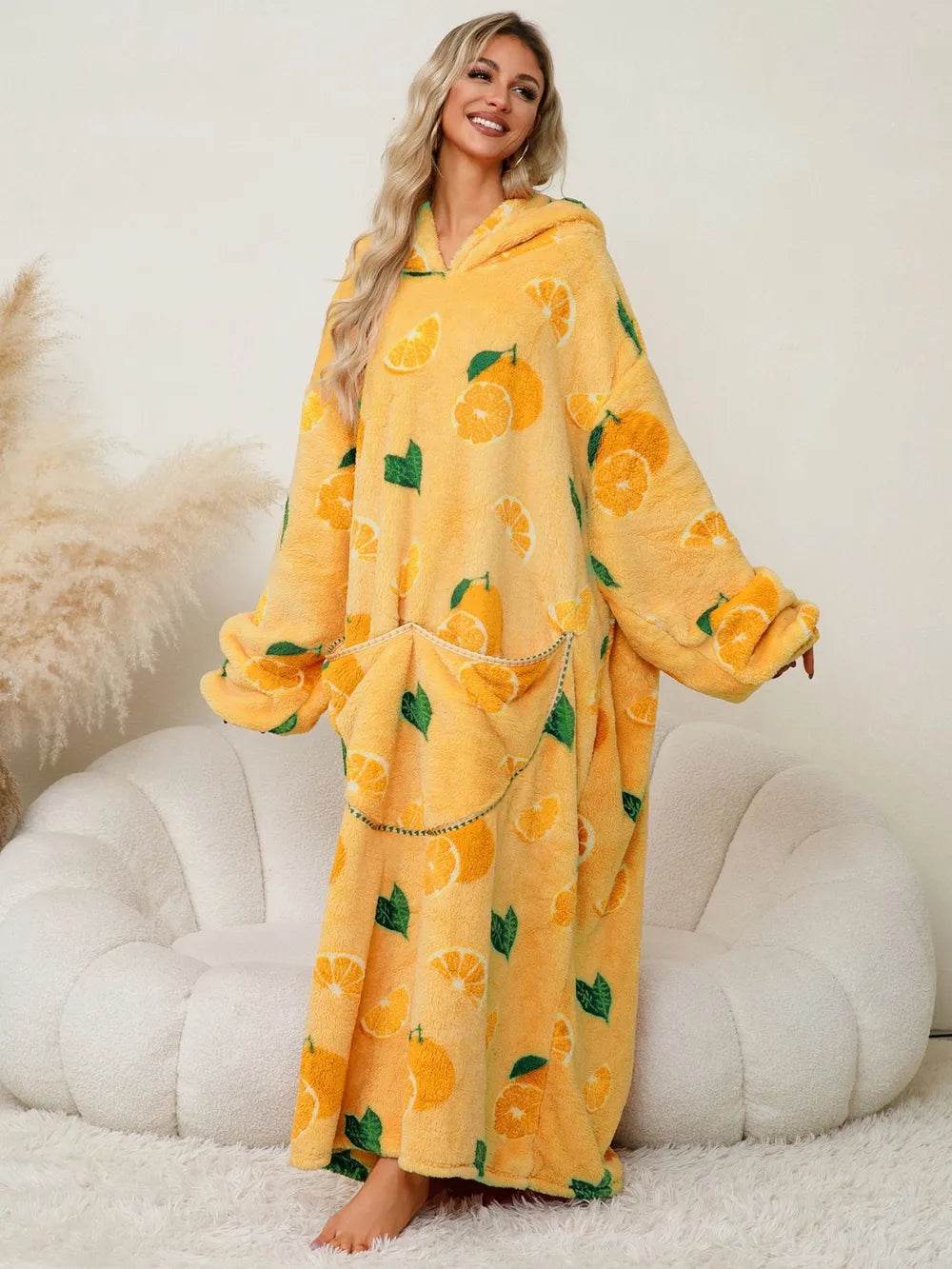 Fuzzy Pocketed Long Sleeve Hooded Lounge Dress - IntuitiveEncBoutique