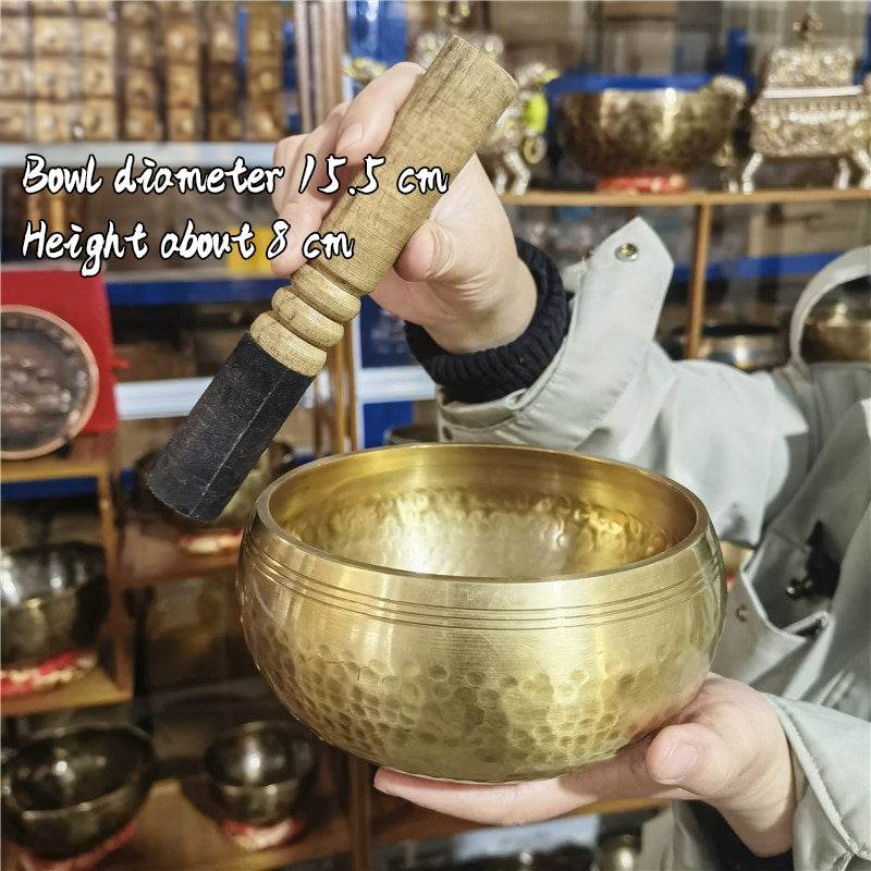 Tibetan brass singing bowl with Sanskrit – handmade meditation instrument for stress relief. - IntuitiveEncBoutique