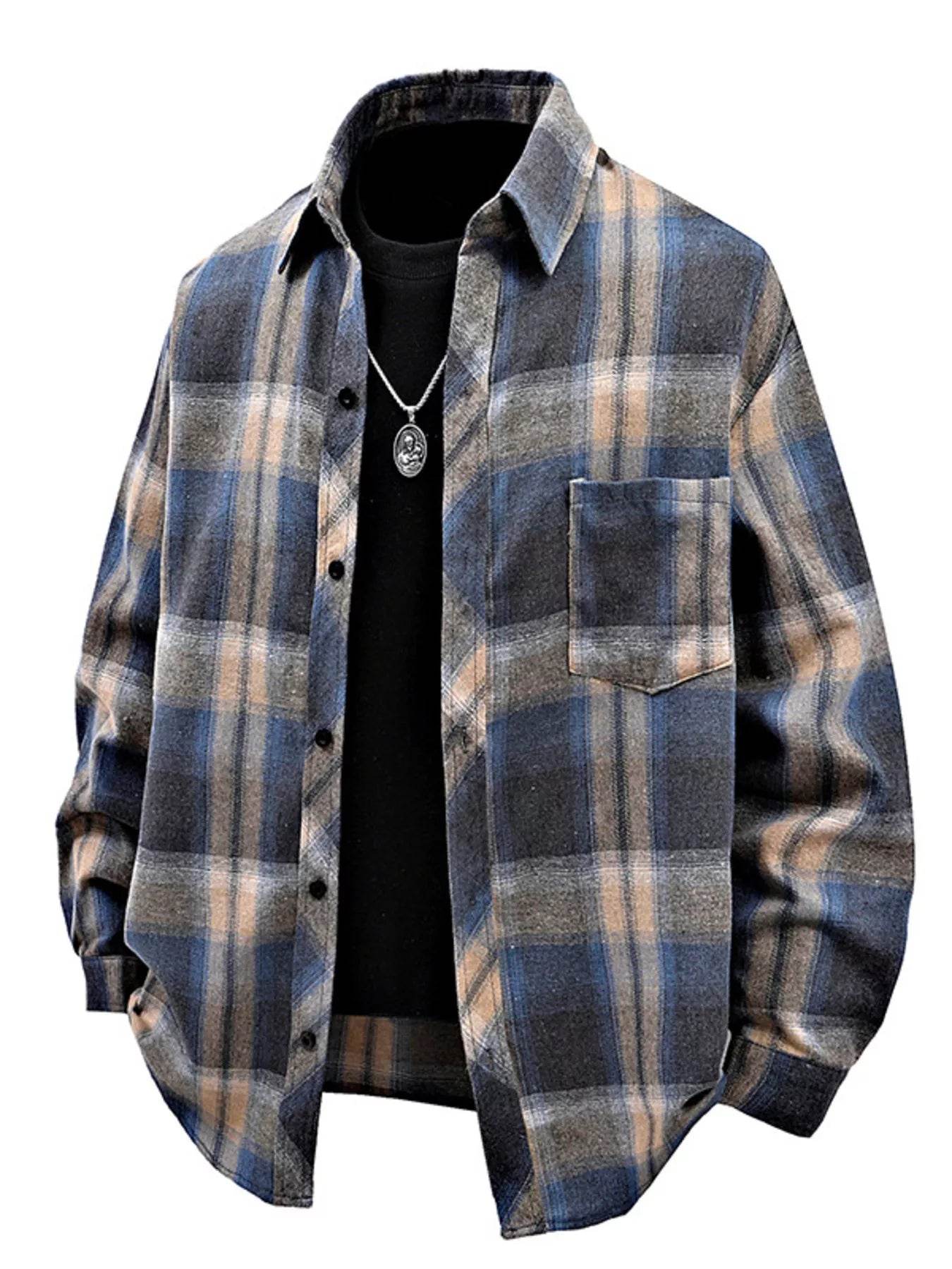Men's Full Size Plaid Button Up Long Sleeve Shirt Plus Size - IntuitiveEncBoutique