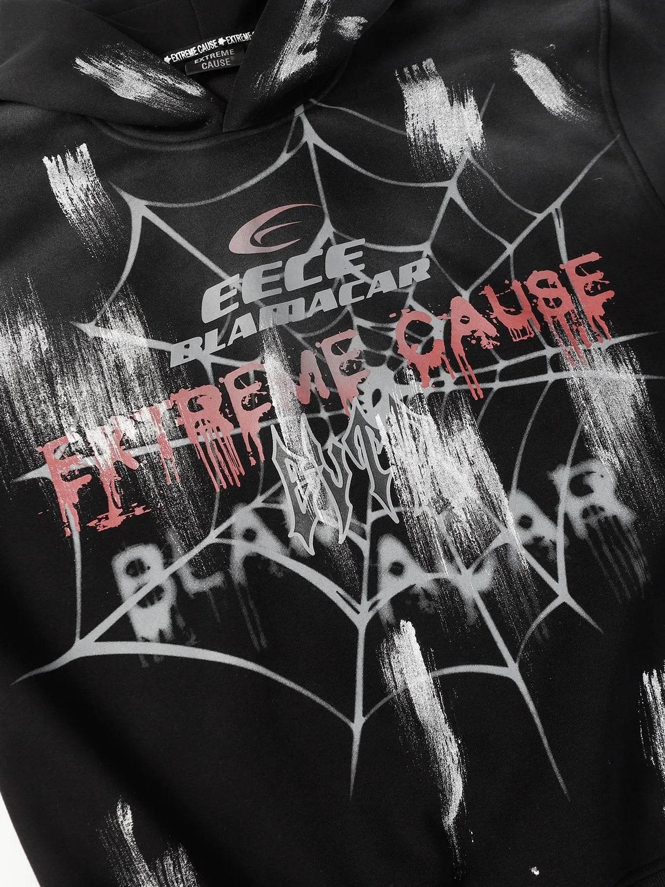 Men's Gothic Spider Web Graffiti Print Hoodie - IntuitiveEncBoutique