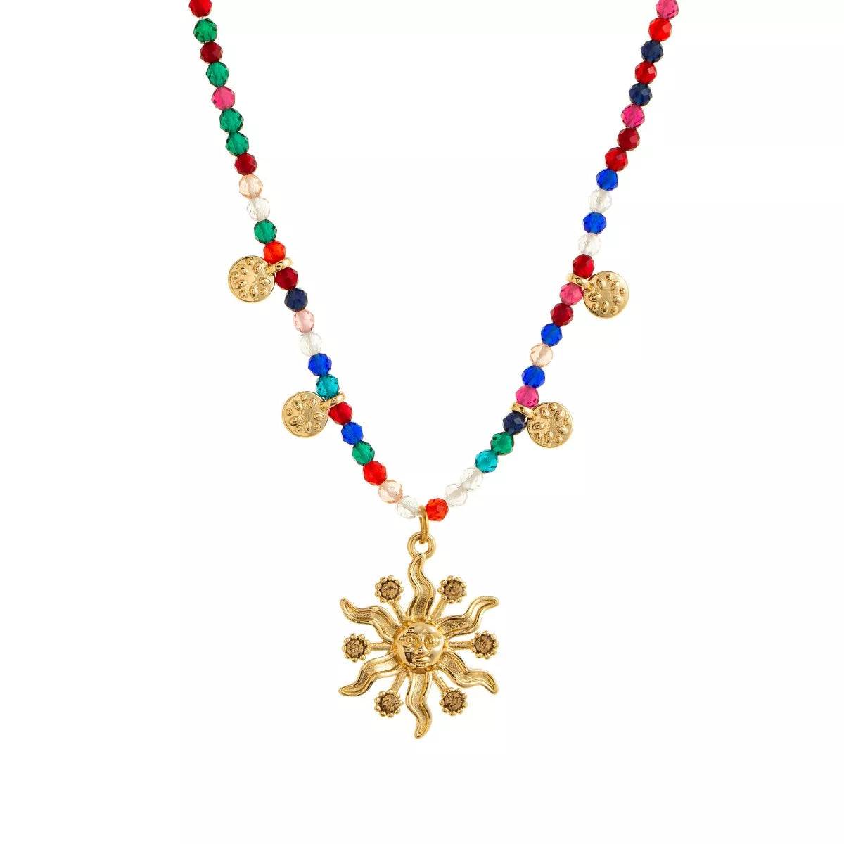 14K Gold-Plated Bead Sun Pendant Necklace - IntuitiveEncBoutique