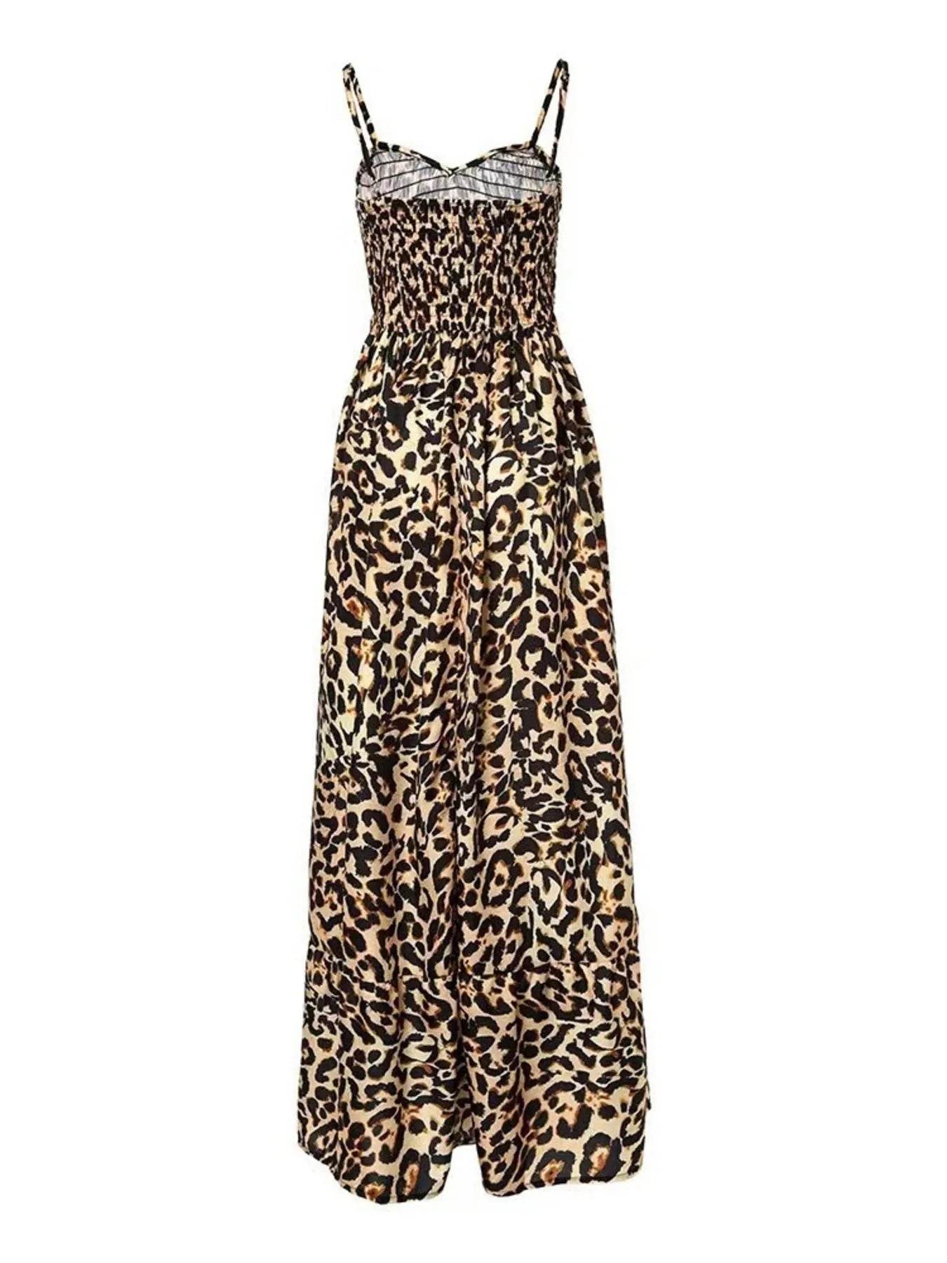 Full Size Leopard Print Spaghetti Strap Maxi Dress Plus Size - IntuitiveEncBoutique