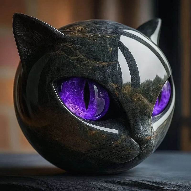 Black cat stone statue (resin head, marble texture): healing stone, souvenir, gift, home/office desk decor. - IntuitiveEncBoutique
