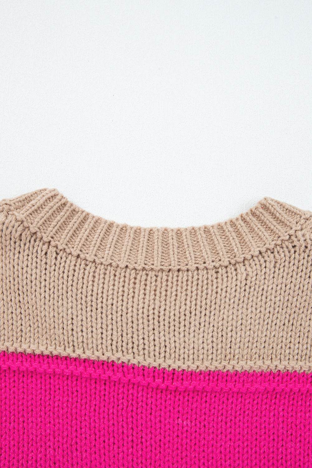 Khaki Stripe Color Block PLus Size Drop Shoulder Sweater - IntuitiveEncBoutique