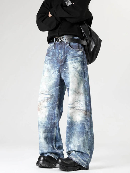 Men's Full Size Vintage Distressed Wide Leg Relaxed Fit Jeans Plus Size - IntuitiveEncBoutique