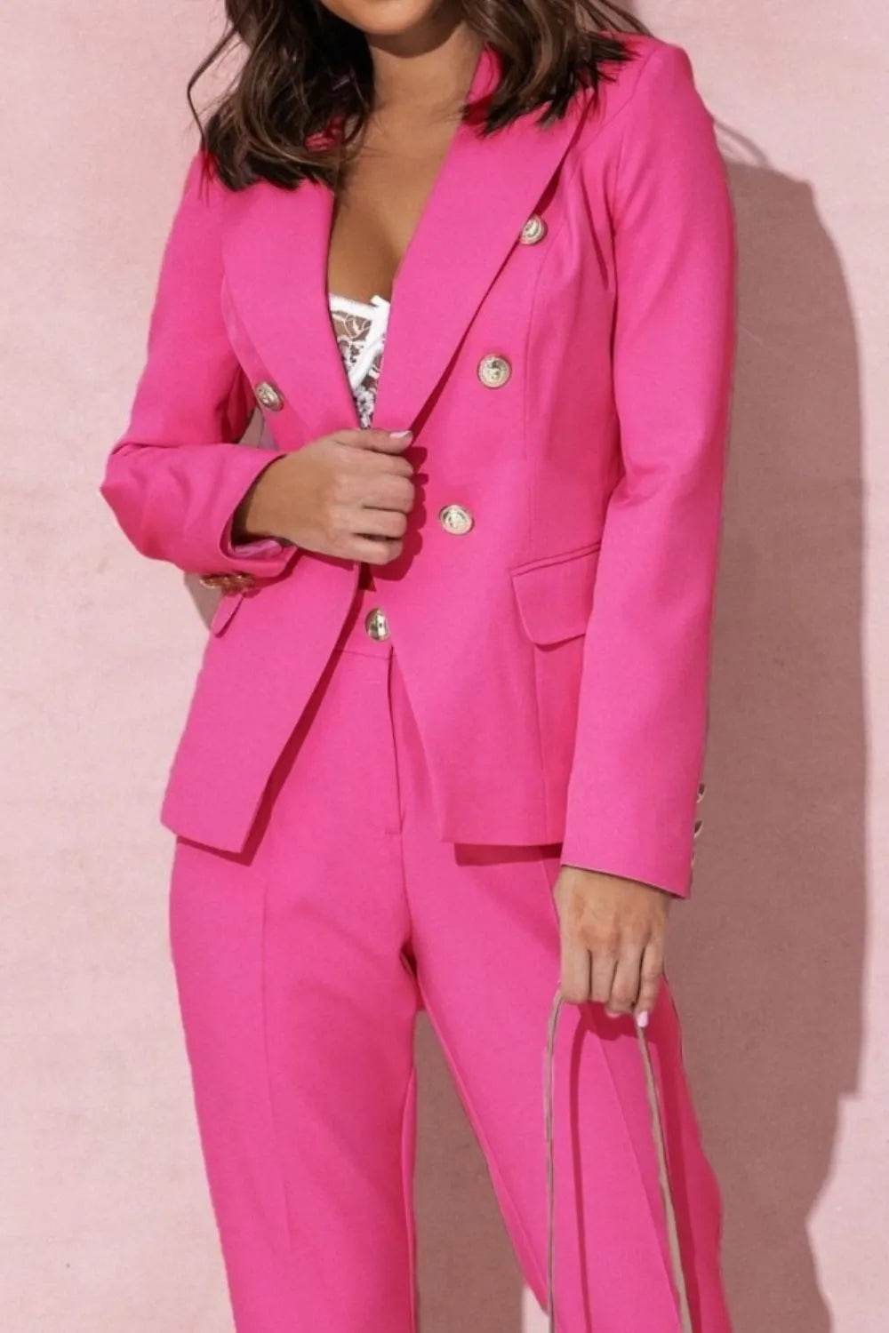 Full Size Lapel Collar Long Sleeve Blazer and Pants Set Plus Size - IntuitiveEncBoutique