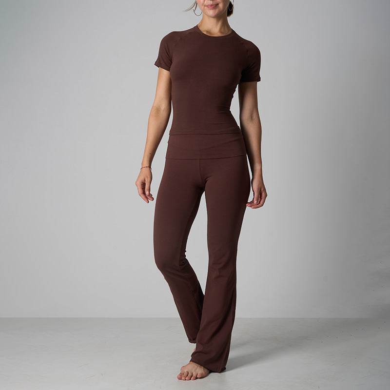 Classic Cotton Jersey Set -Casual Yoga Flare Pants with Short Sleeve - IntuitiveEncBoutique