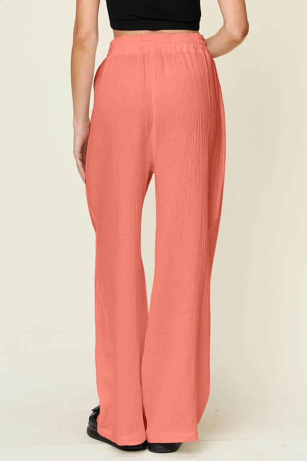 Double Take Full Size Texture Drawstring Wide Leg Pants - IntuitiveEncBoutique
