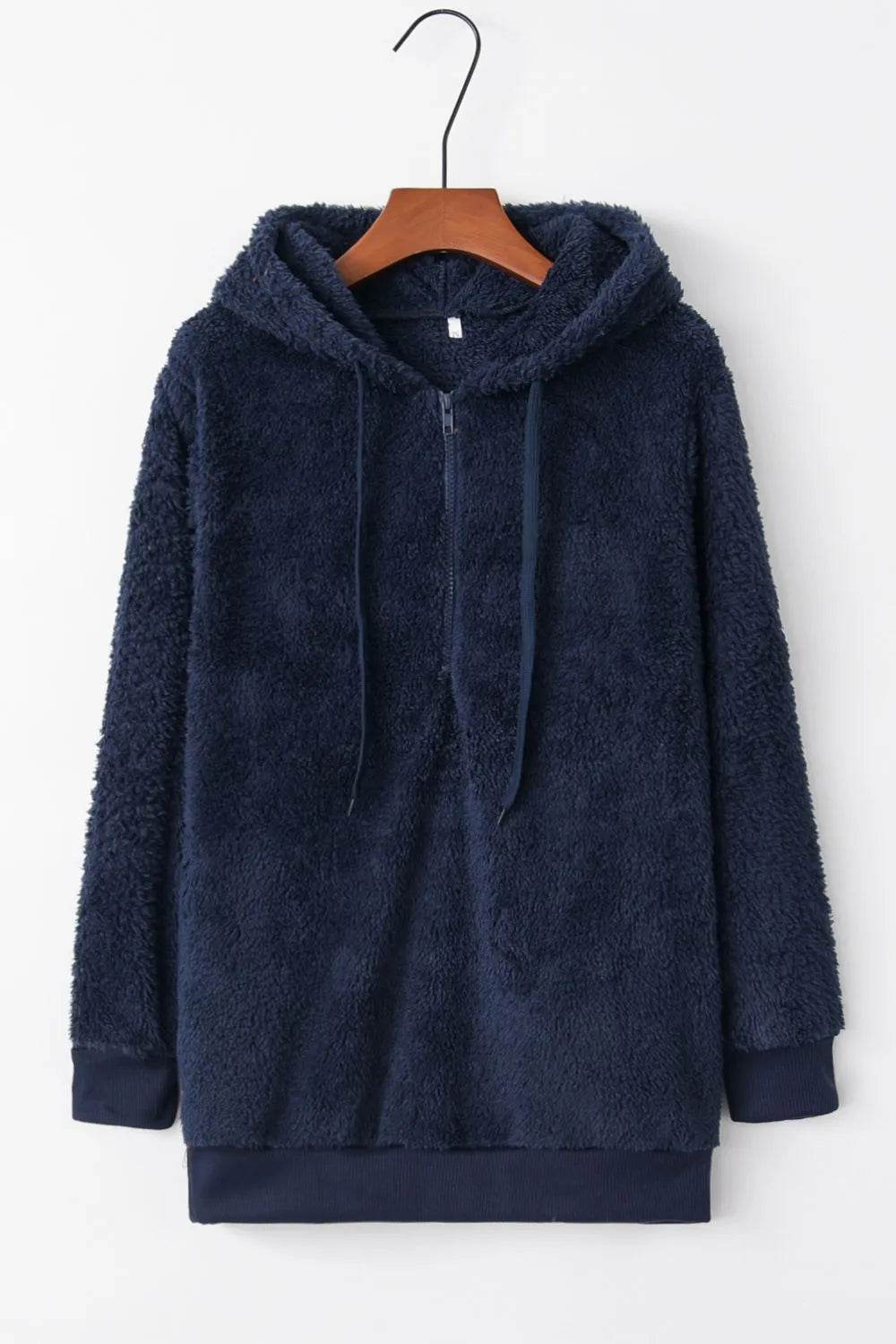 Full Size Quarter-Zip Drawstring Teddy Hoodie - IntuitiveEncBoutique