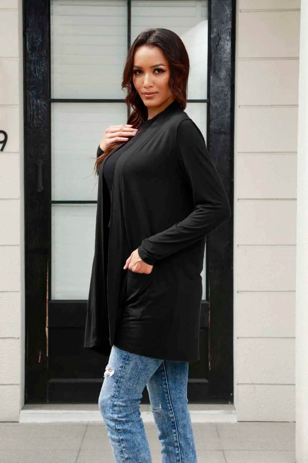 Basic Bae Full Size Open Front Long Sleeve Cardigan with Pockets - IntuitiveEncBoutique