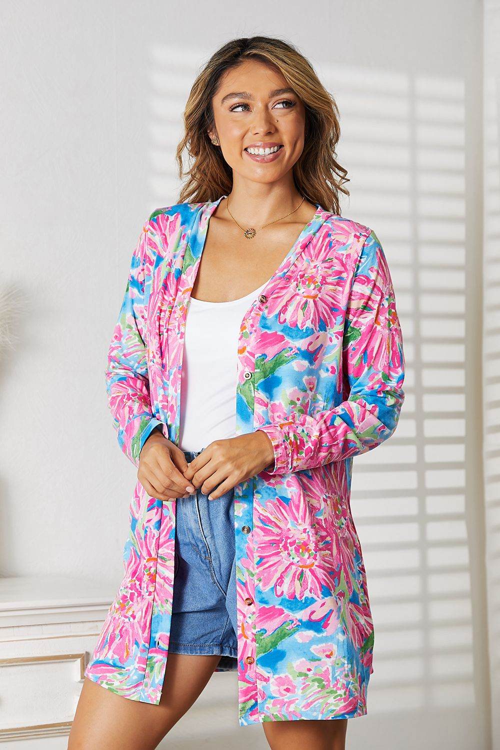 Double Take Floral Open Front Long Sleeve Cardigan - IntuitiveEncBoutique