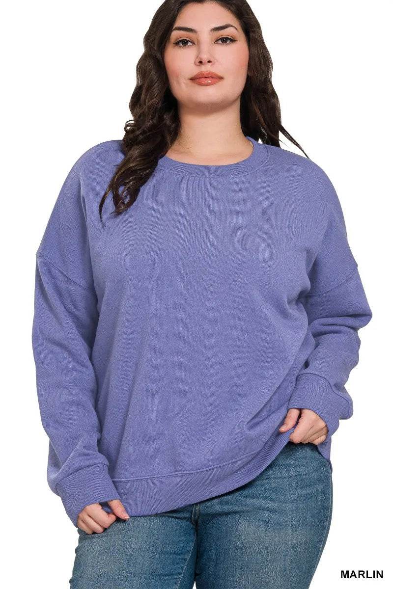 Zenana Full Size Fleece Drop Shoulder Sweatshirt Plus Size - IntuitiveEncBoutique