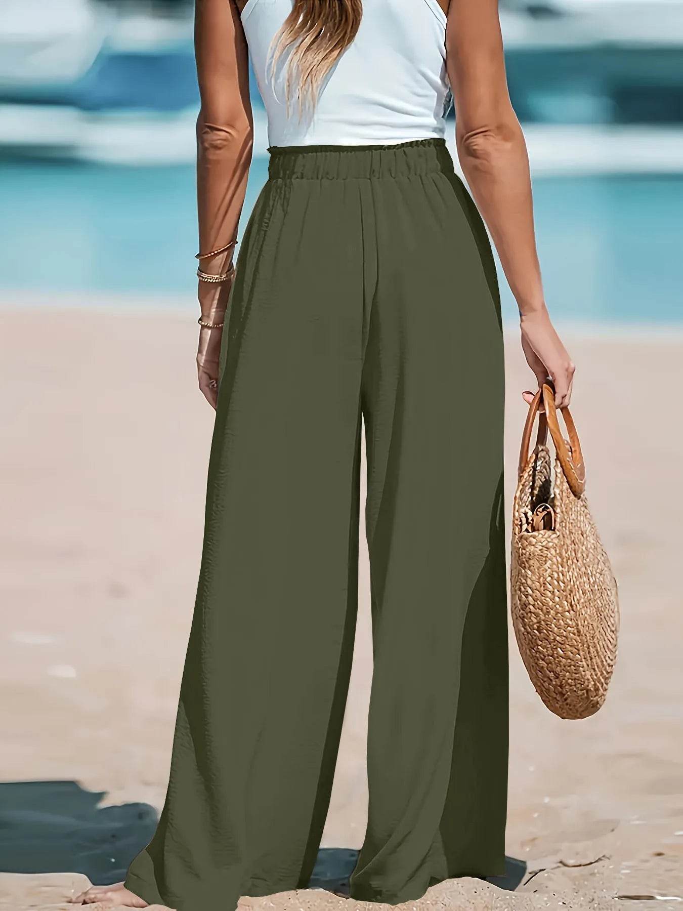 Full Size Drawstring Waist Wide Leg Pants Plus Size - IntuitiveEncBoutique