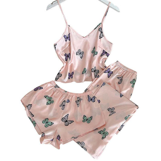 Printed pajama three piece loose pajama set - IntuitiveEncBoutique