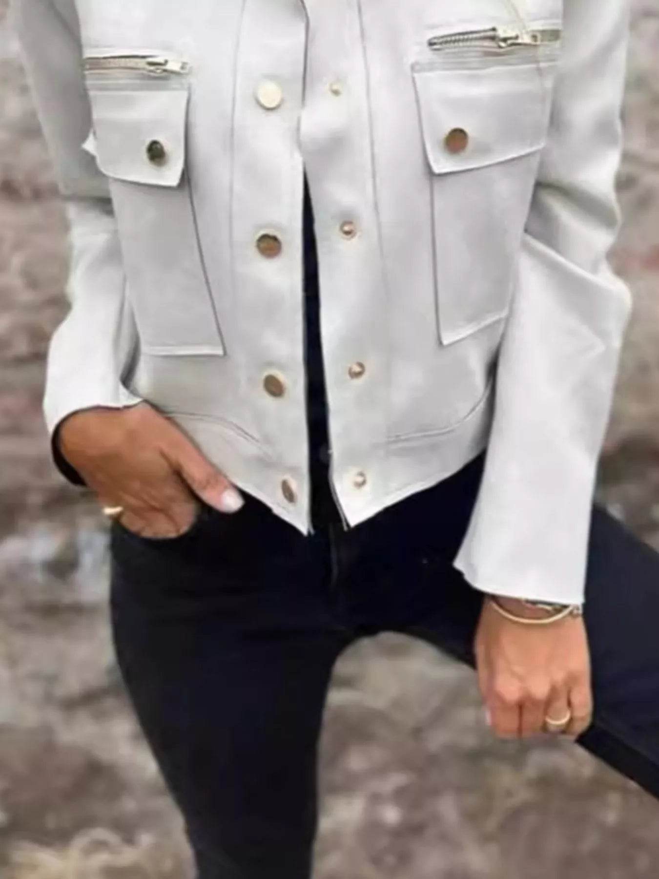 Full Size Snap Down Long Sleeve Jacket Plus Size - IntuitiveEncBoutique