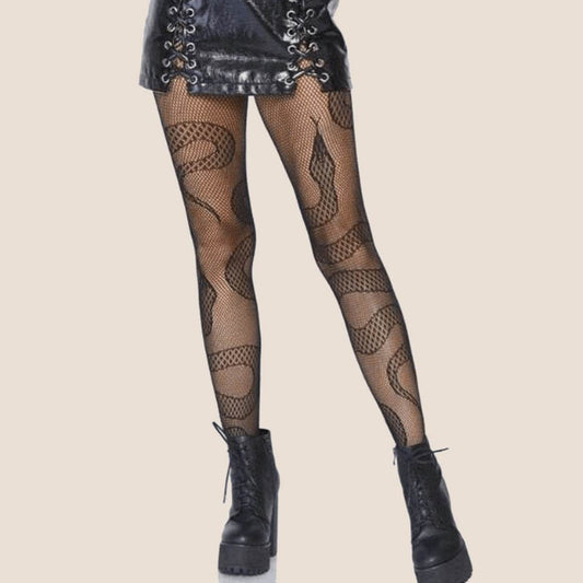 Fun mesh hollowed out stockings snake pattern jumpsuit animal stockings - IntuitiveEncBoutique