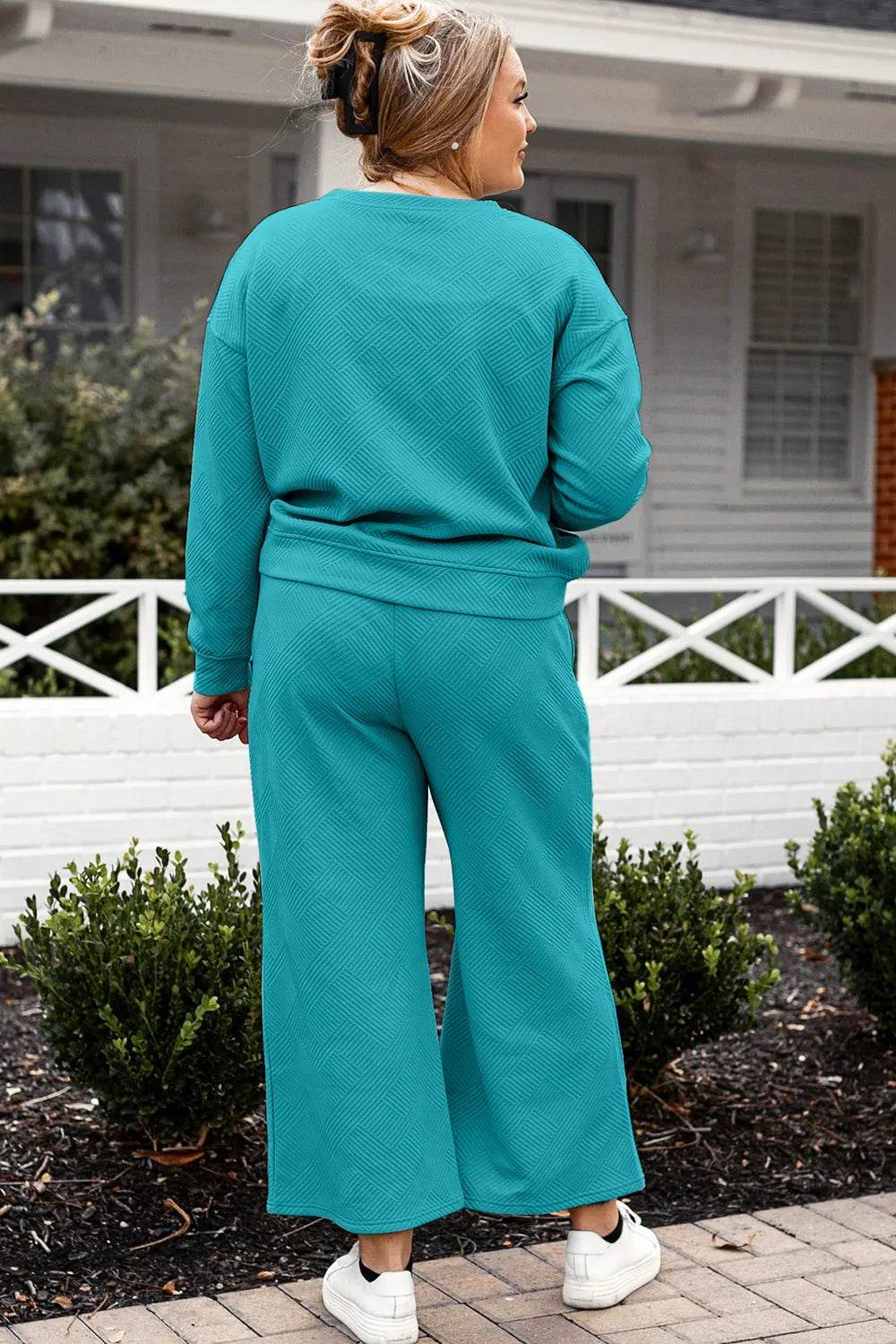 Double Take Full Size Textured Long Sleeve Top and Drawstring Pants Set - IntuitiveEncBoutique