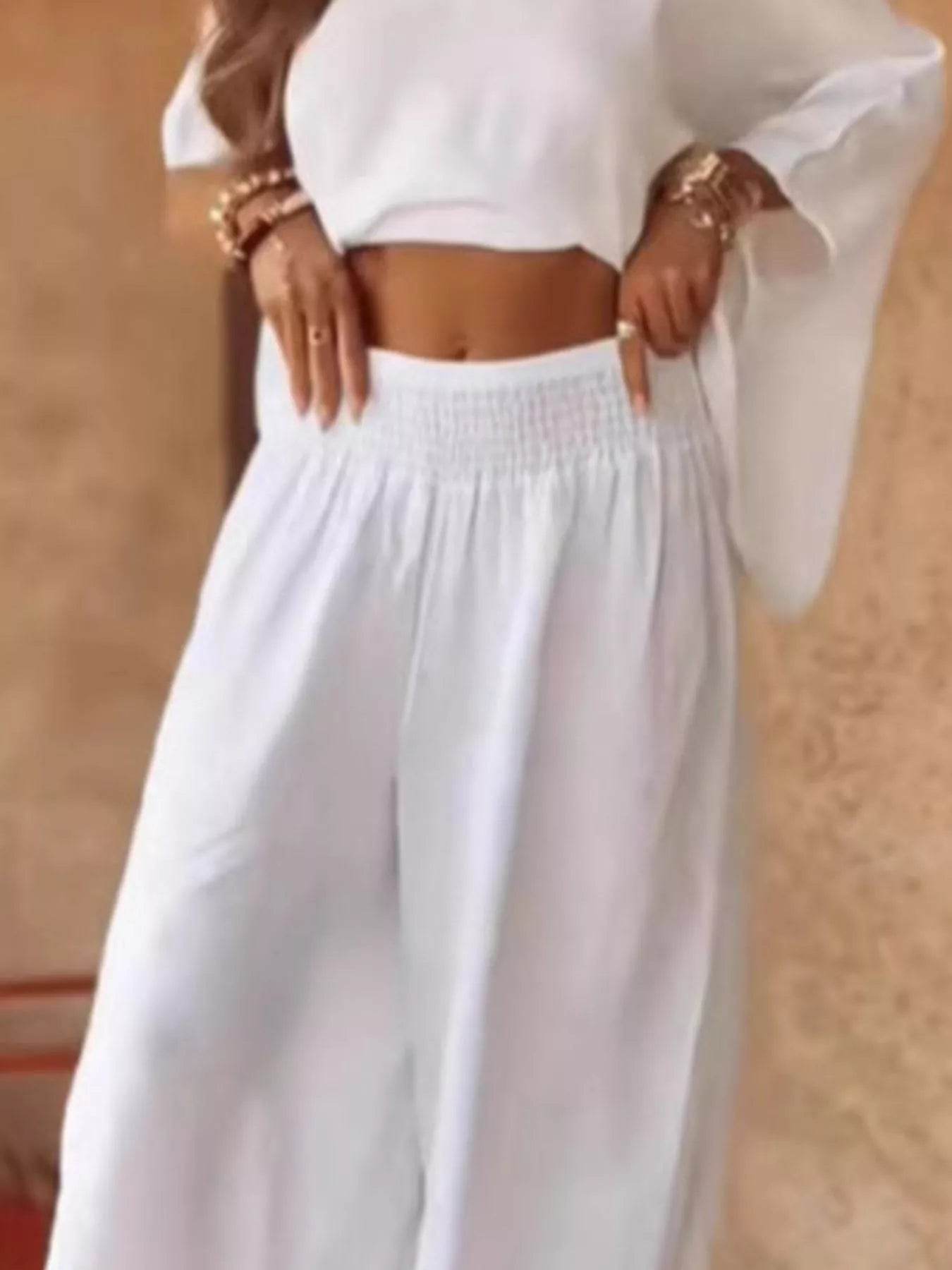 Full Size Boat Neck Top and Wide Leg Pants Set Plus Size - IntuitiveEncBoutique