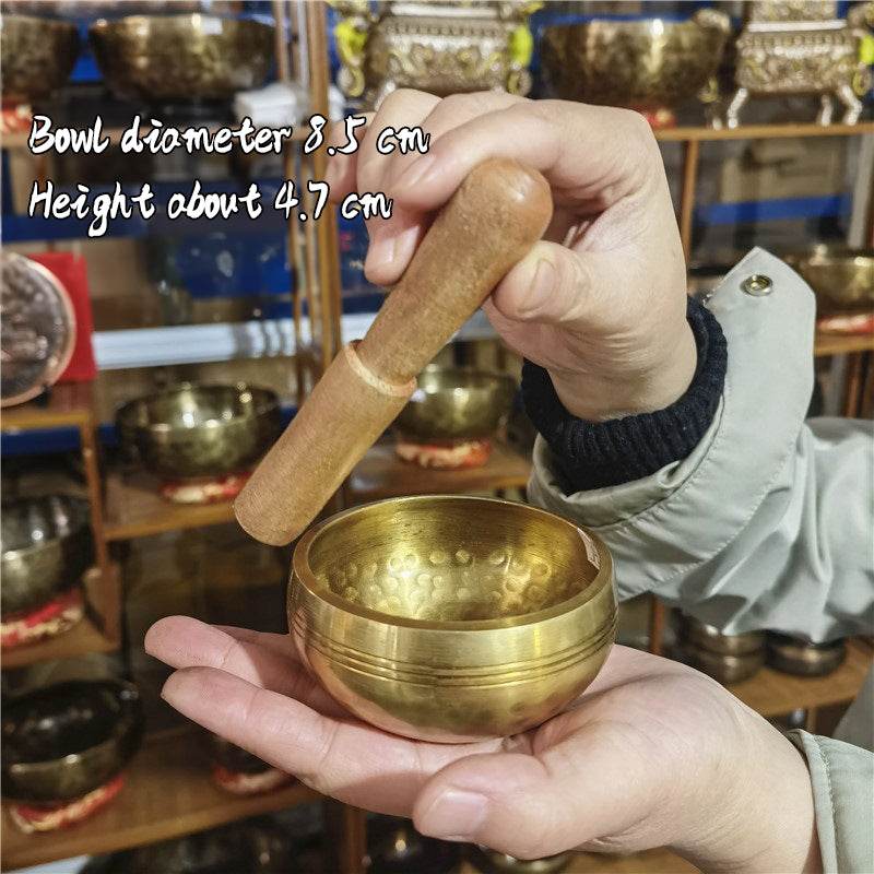 Tibetan brass singing bowl with Sanskrit – handmade meditation instrument for stress relief. - IntuitiveEncBoutique