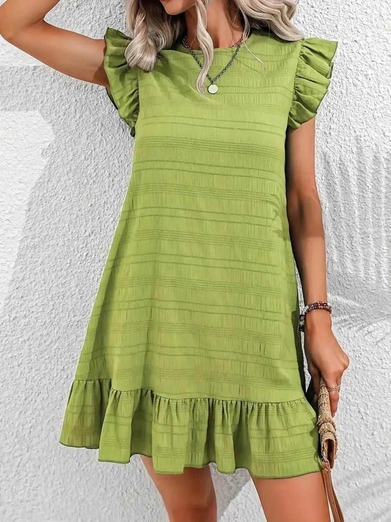 Plus Size Ruffle Hen Cap Sleeve Mini Dress - IntuitiveEncBoutique