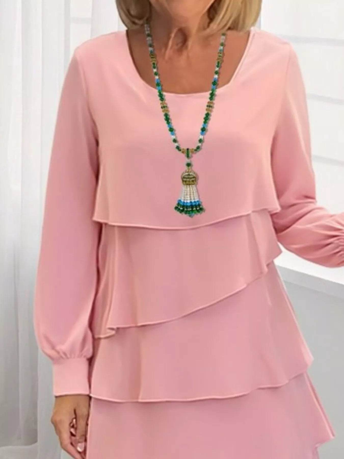 Full Size Layered Long Sleeve Mini Dress Plus Size - IntuitiveEncBoutique