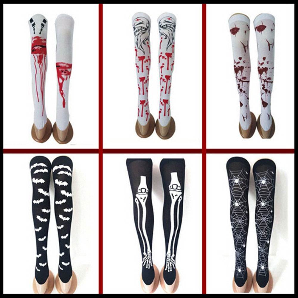 Halloween Black White Long Knee High Socks Costume Masquerade Carnival Cosplay Soft Wind Thigh Stockings Over The Knee - IntuitiveEncBoutique