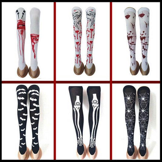 Halloween Black White Long Knee High Socks Costume Masquerade Carnival Cosplay Soft Wind Thigh Stockings Over The Knee - IntuitiveEncBoutique