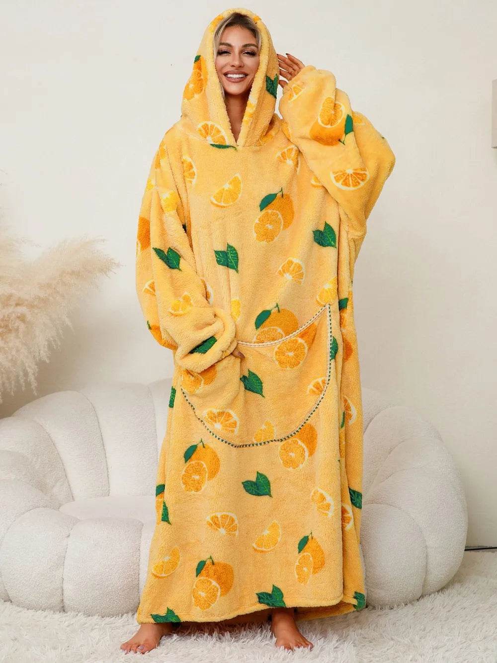 Fuzzy Pocketed Long Sleeve Hooded Lounge Dress - IntuitiveEncBoutique