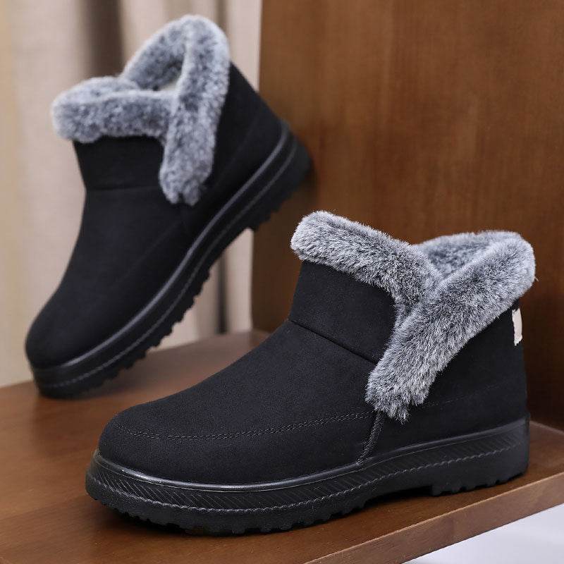 Winter Women's Plus Size Cotton Boots with Fleece Lining and Thickening for Outdoor Leisure Snow Boots Mid-Calf Cotton Shoes - IntuitiveEncBoutique