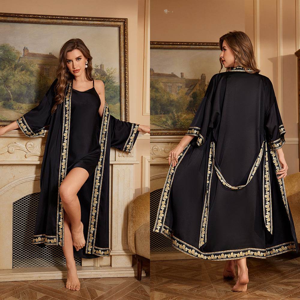 Women's home clothes bathrobe suspender two-piece set combination - IntuitiveEncBoutique