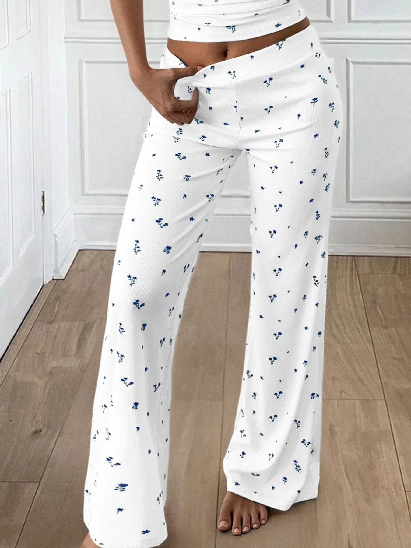 Floral Ribbed Cami and Wide Leg Pants Set - IntuitiveEncBoutique