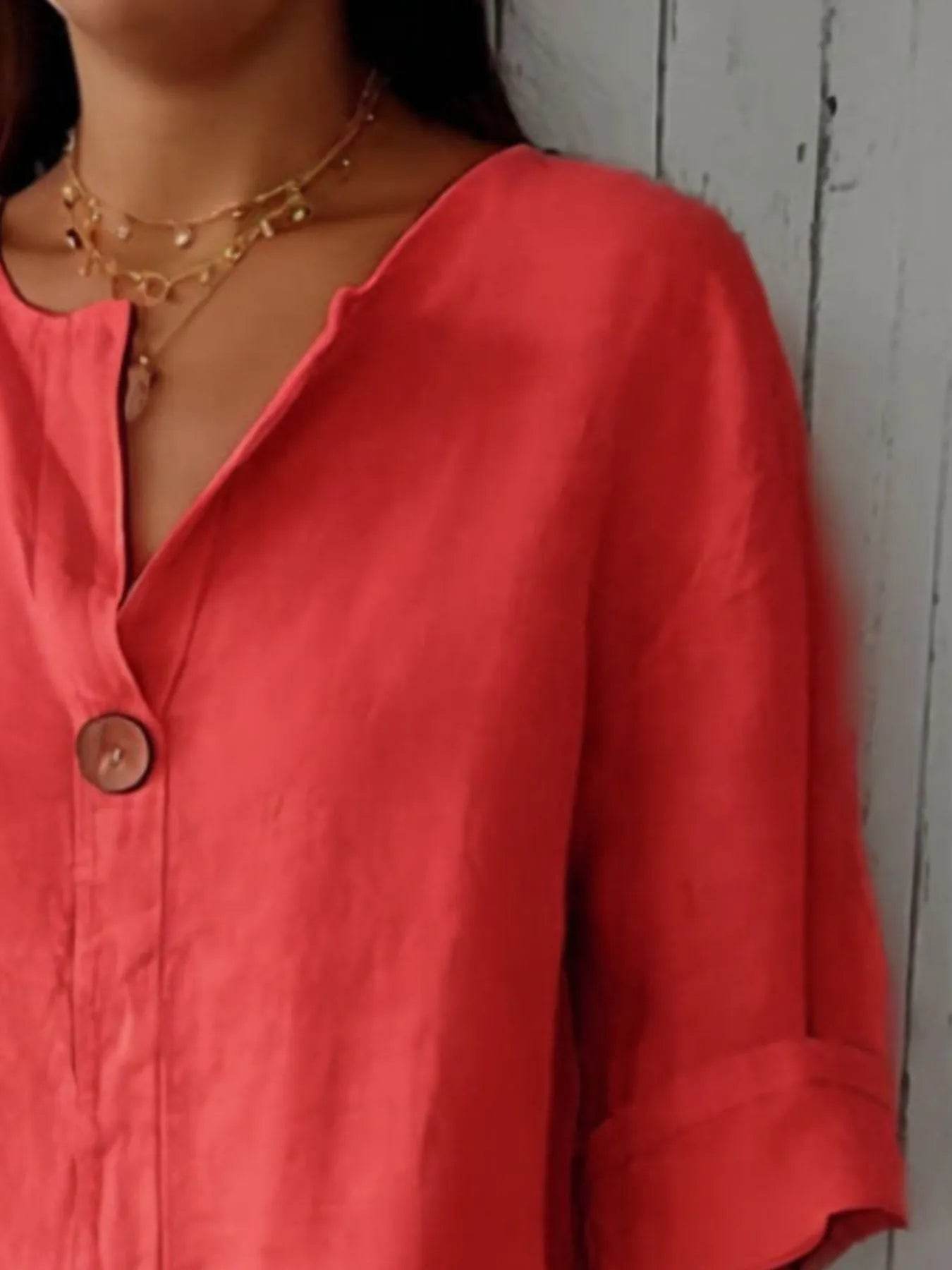 Full Size Casual Notched Drop Shoulder Blouse Plus Size - IntuitiveEncBoutique