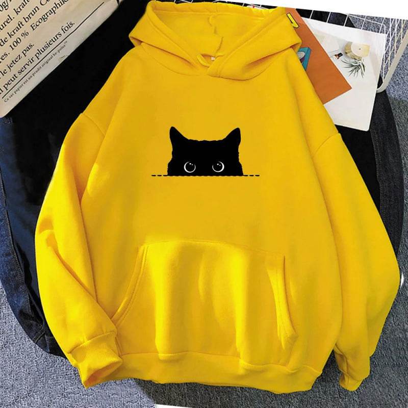 Spring Cartoon Cat Pattern Cute Printed Hooded Sweatshirt Unisex Long Sleeve Casual Jacket - IntuitiveEncBoutique