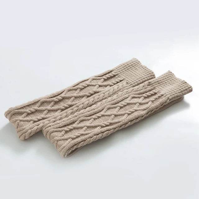 Knitted knee over foot warm leg socks knitted yarn warm knee pads double diamond shaped floor socks - IntuitiveEncBoutique
