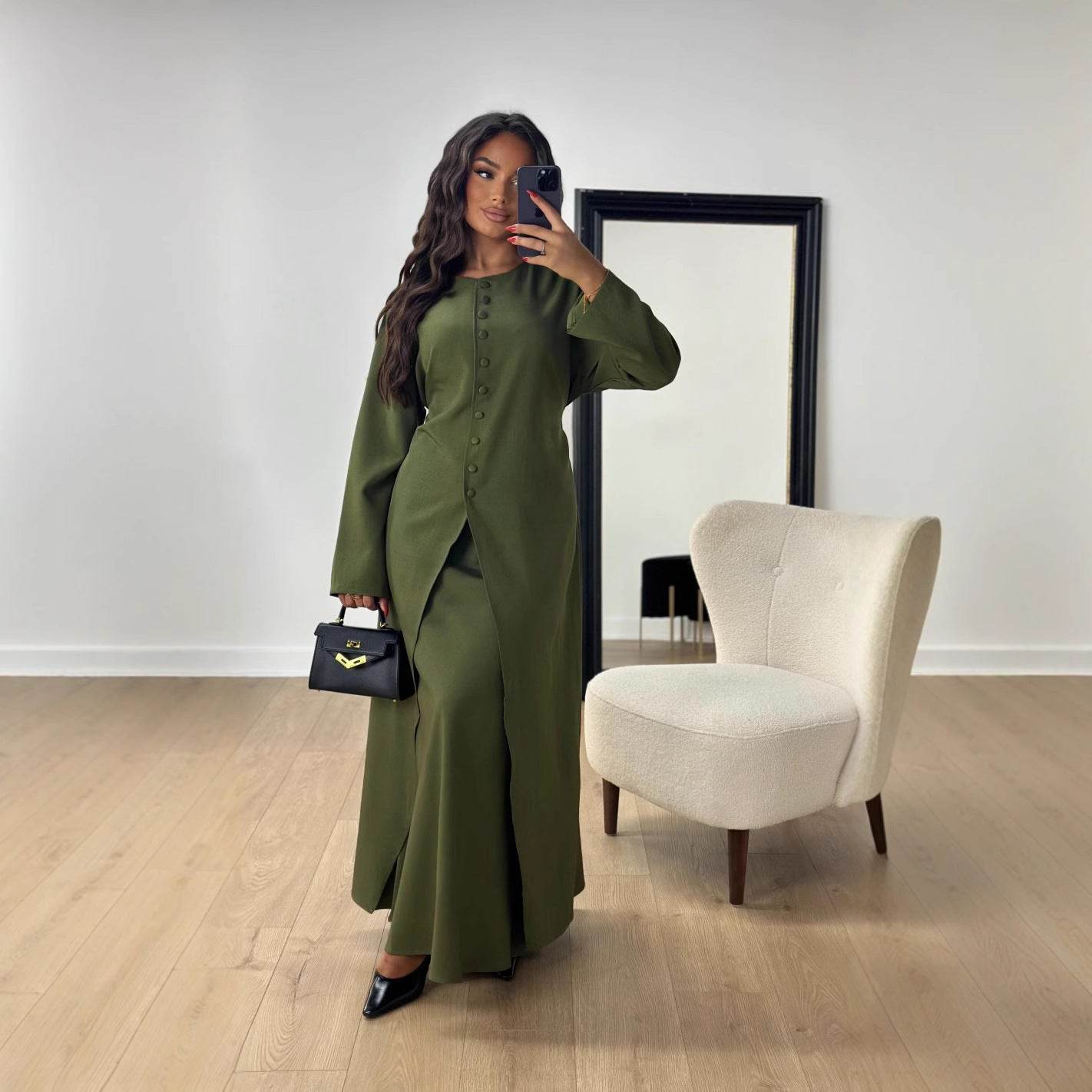 Women's Satin Button Evening Dress Two-piece Set - IntuitiveEncBoutique