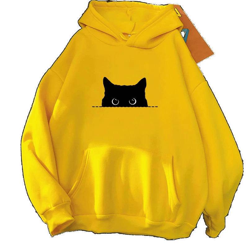 Spring Cartoon Cat Pattern Cute Printed Hooded Sweatshirt Unisex Long Sleeve Casual Jacket - IntuitiveEncBoutique