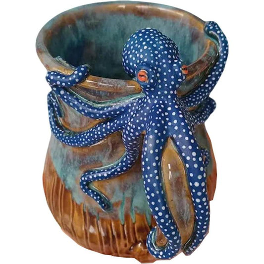 Handmade Deep Blue Octopus Mug. For Hot & Cold Drinks - IntuitiveEncBoutique