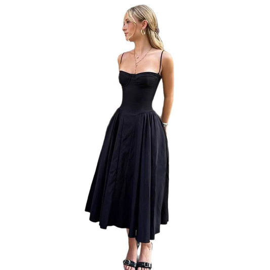 Low Neck Strapless Dress Elegant Waist Design High-End Flared A-Line Dress - IntuitiveEncBoutique