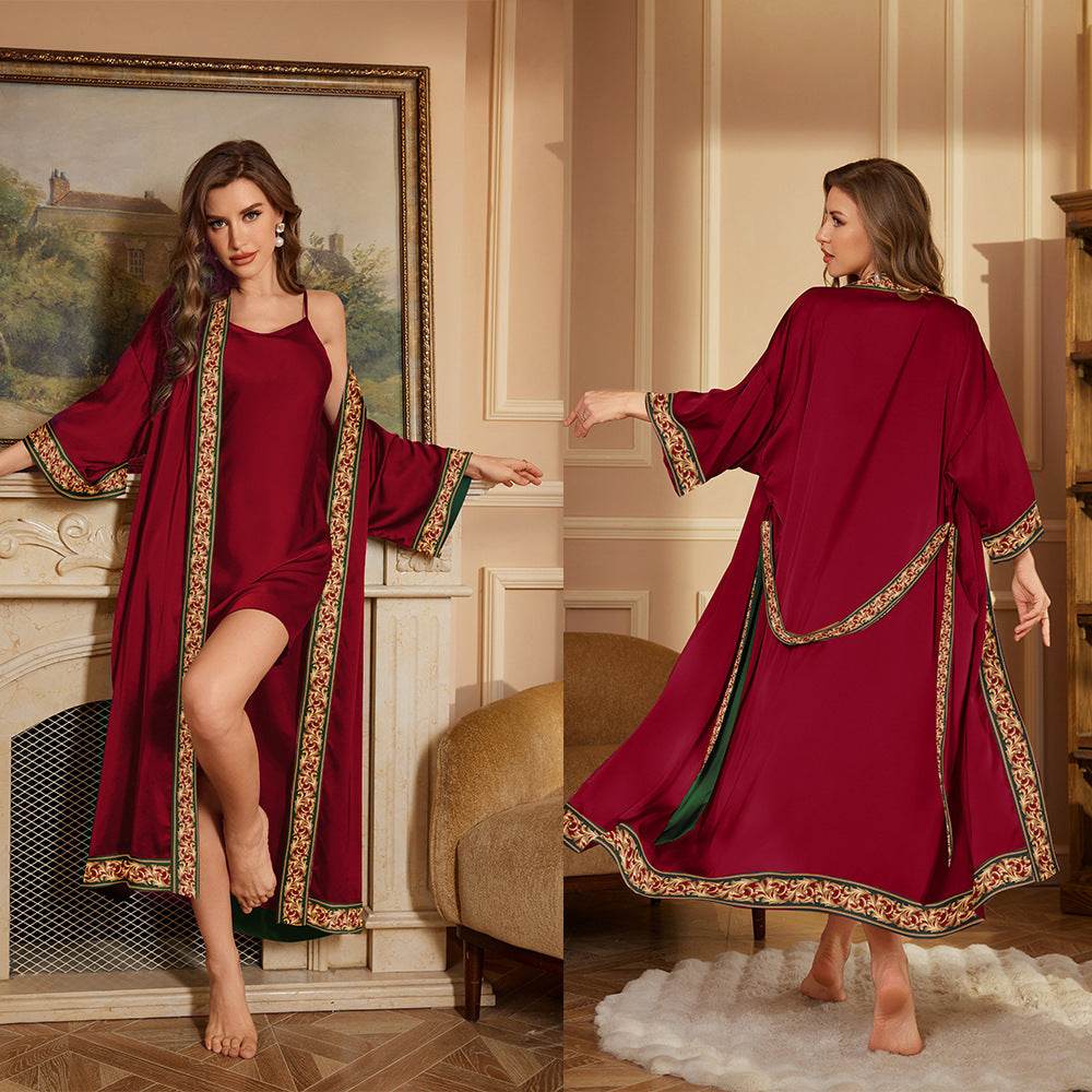 Women's home clothes bathrobe suspender two-piece set combination - IntuitiveEncBoutique