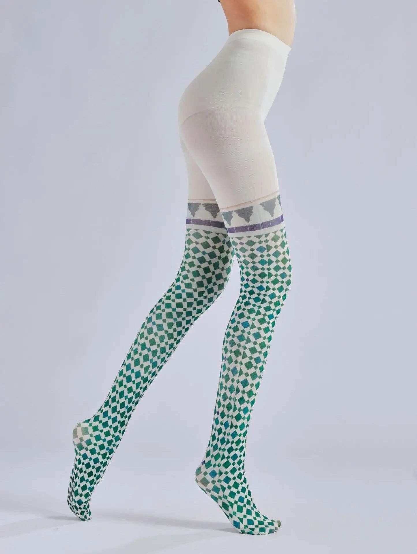 Retro patterned plaid printed pantyhose color pattern bottom socks fake two pieces of silk stockings - IntuitiveEncBoutique