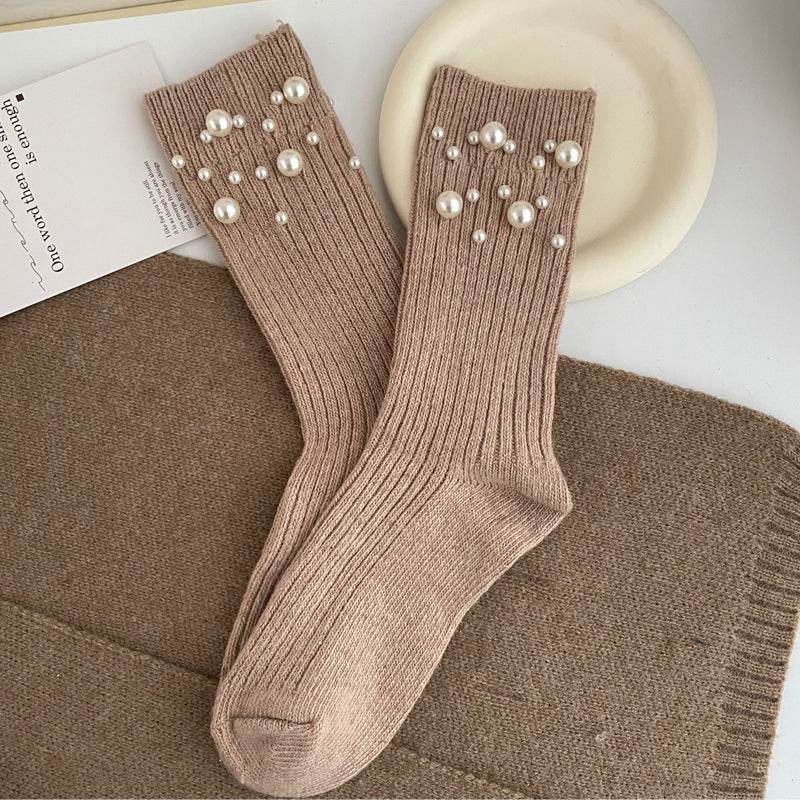 Korean style fashionable rivet bead pile socks autumn and winter thick warm rabbit wool - IntuitiveEncBoutique