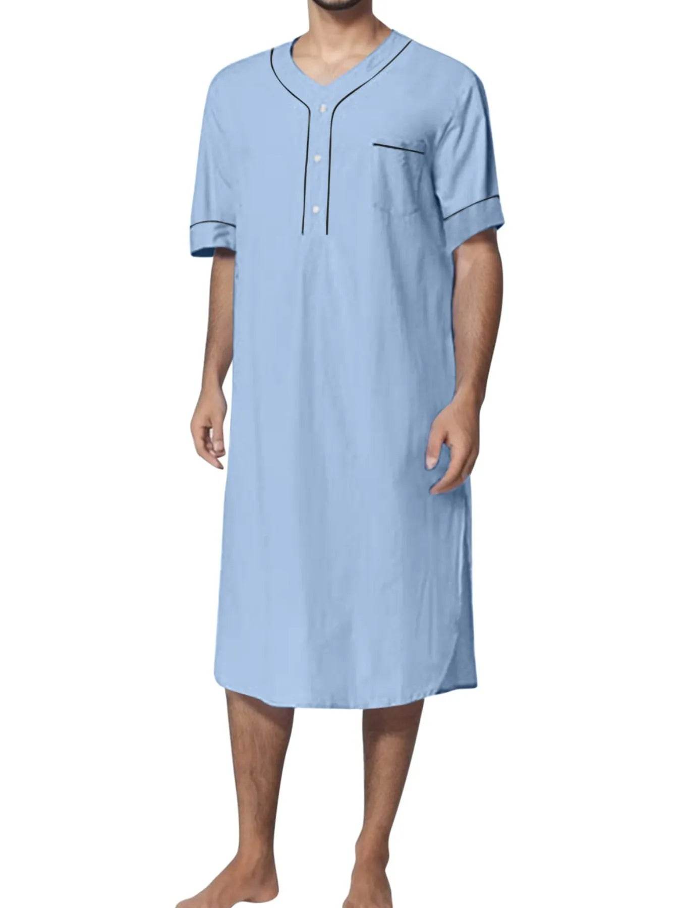 Men's Full Size Button Detail Short Sleeve Lounge Dress Plus Size - IntuitiveEncBoutique