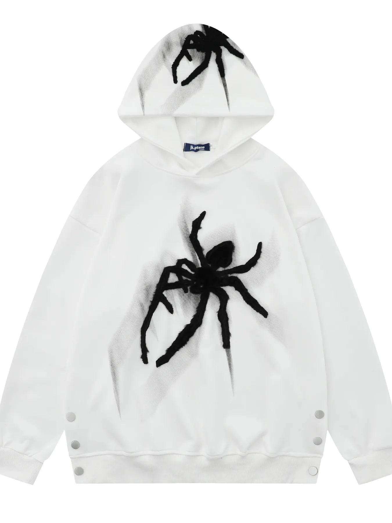 Men's Spider Graphic Oversized Hoodie with Side Button Details - IntuitiveEncBoutique